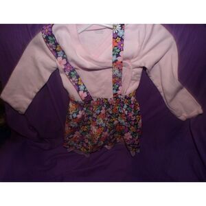 Carters girl 2 piece pink snap crotch top floral skirt with straps  ruffled hem